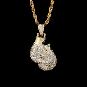 Iced out boxing gloves gold plated on rope chain